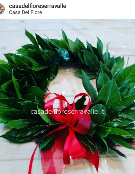 Coroncina di alloro solo con nastro rosso di raso